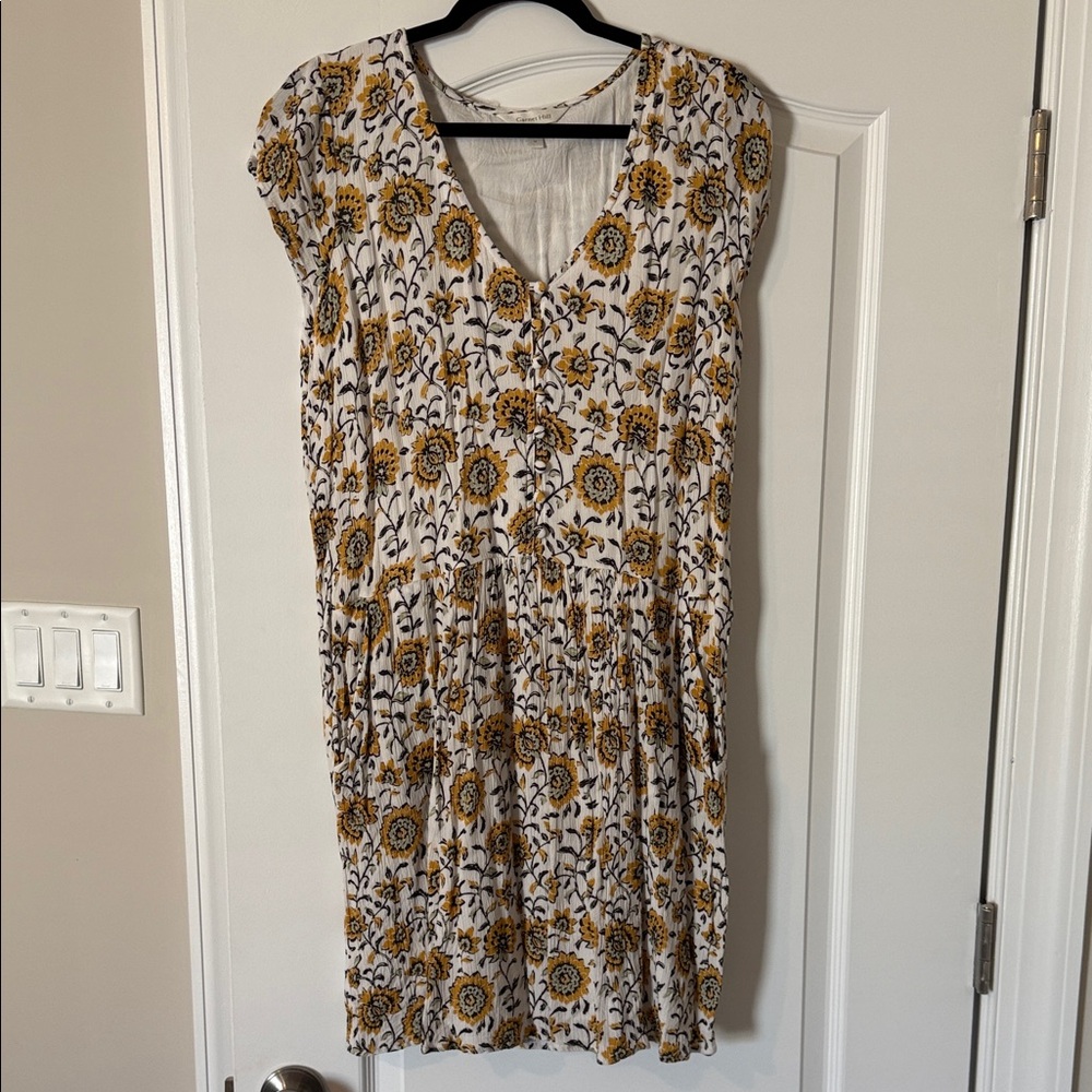 Garnet Hill Floral Midi Dress in Yellow and White